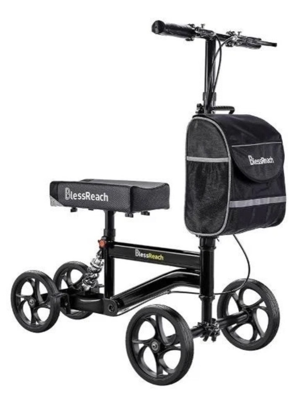 Black knee Scooter with Seat and Front Bag